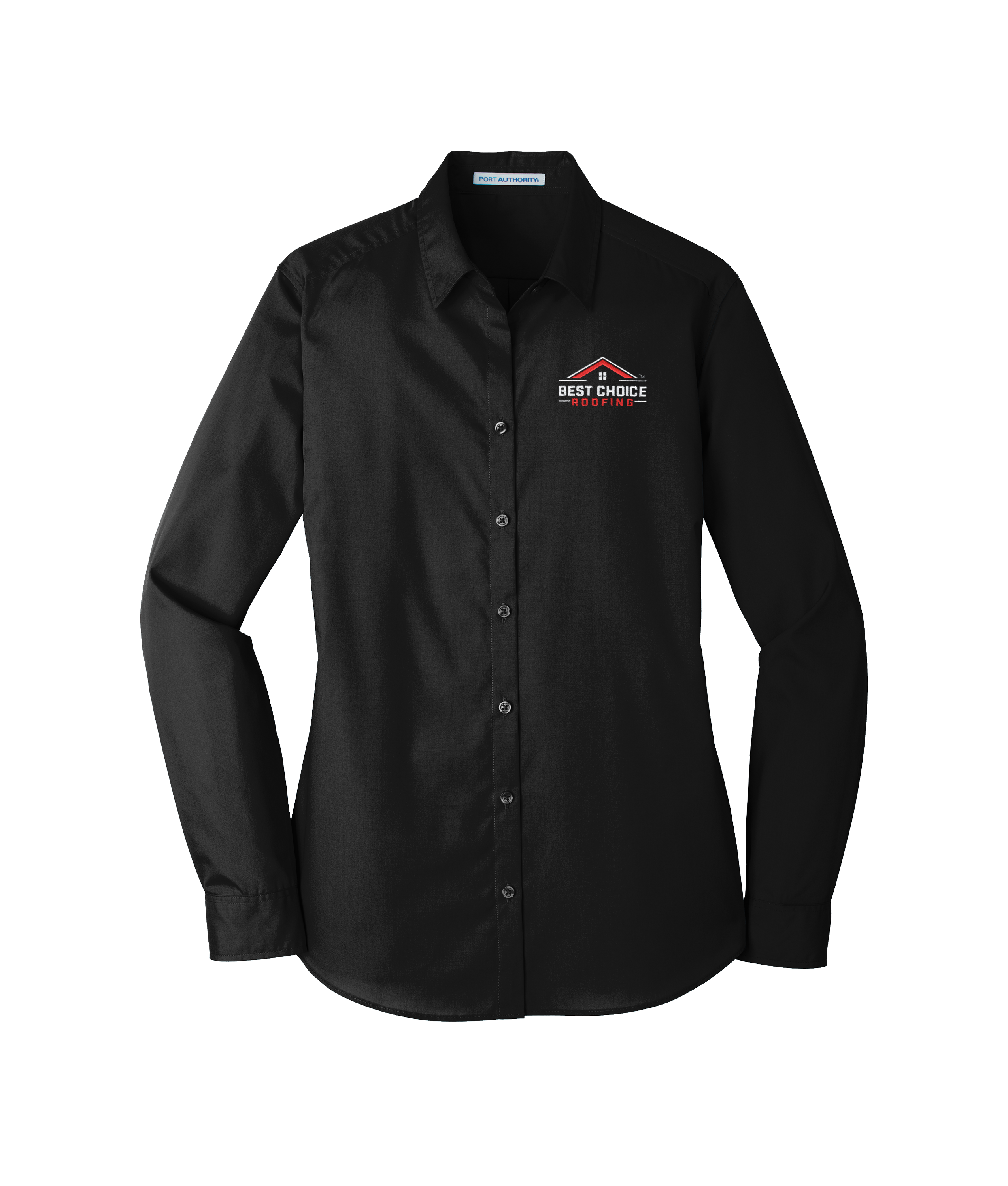 BCR Women's Long Sleeve Carefree Poplin Shirt - Black