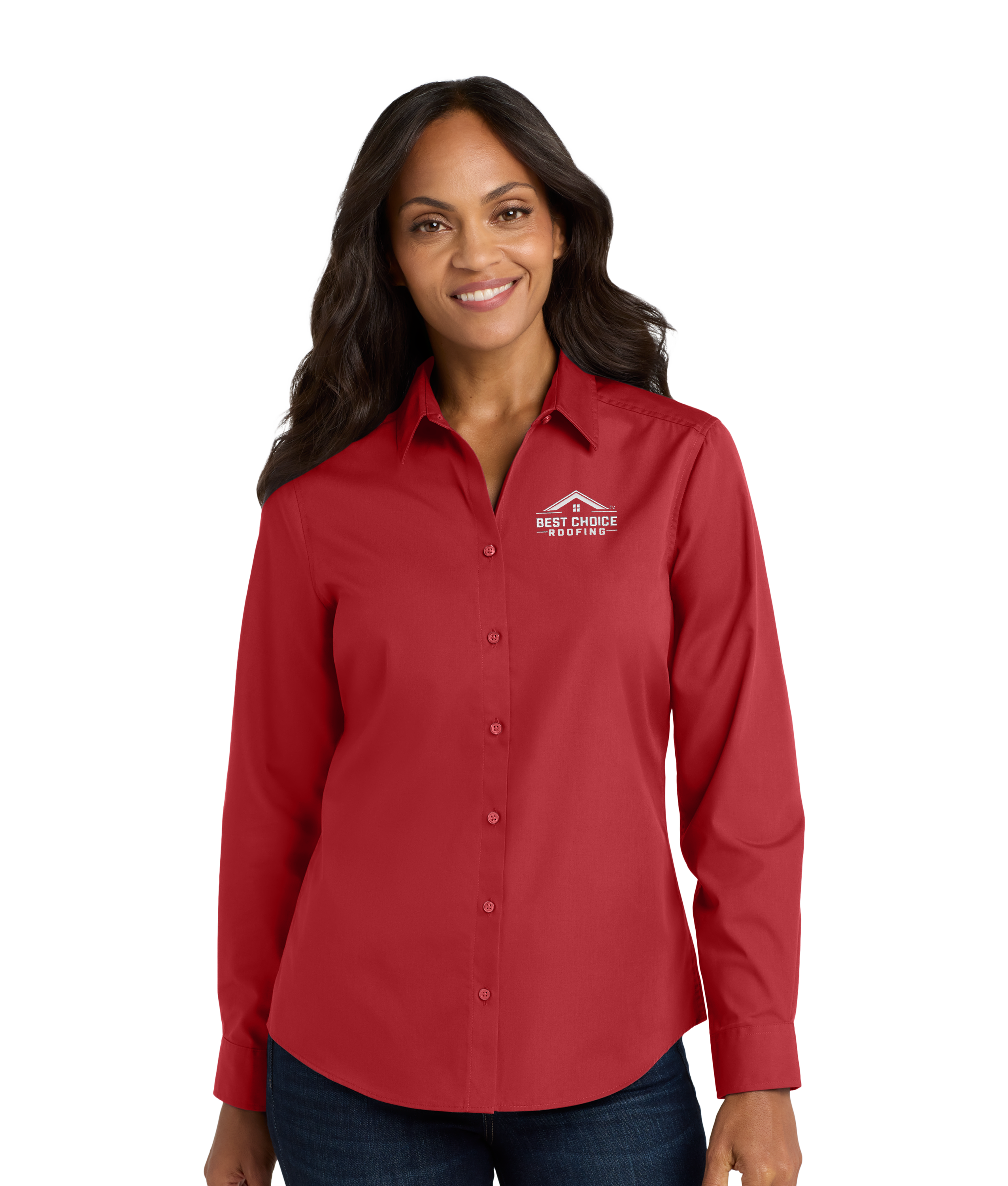 BCR Women's Long Sleeve Carefree Poplin Shirt - Red