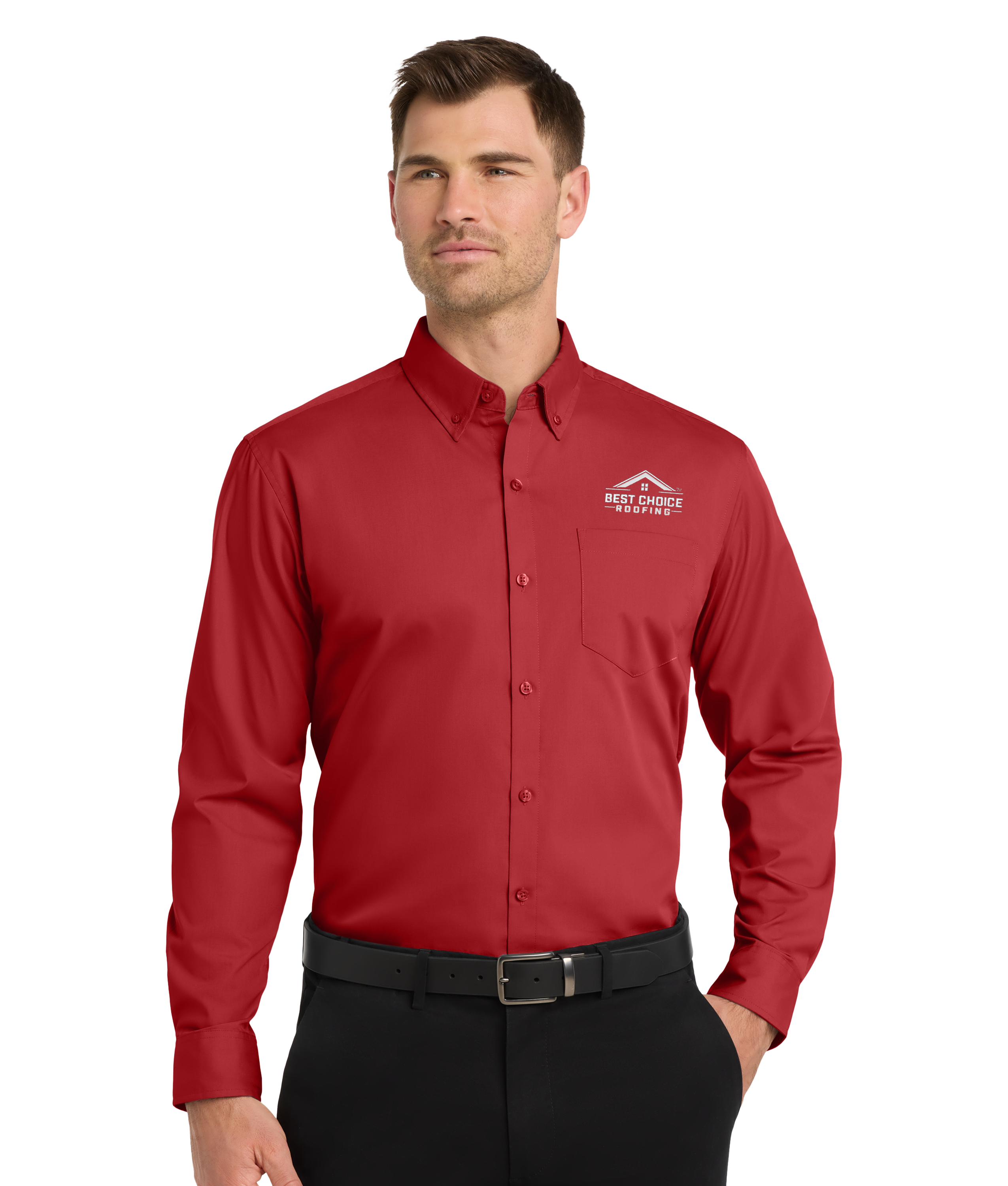 BCR Training Long Sleeve Carefree Poplin Shirt - Red