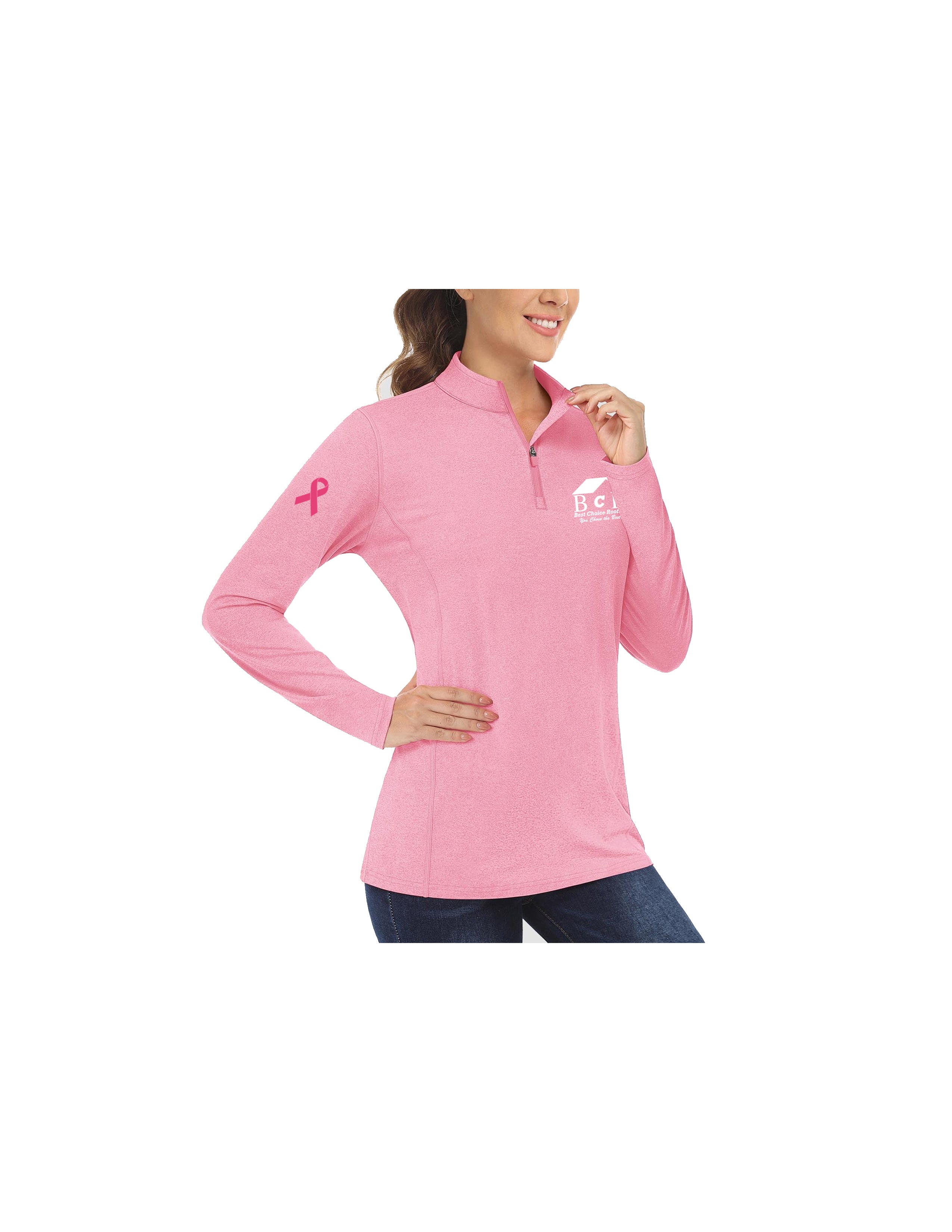 BCR Ladies 1/4 Zip Breast Cancer Awareness Long Sleeve - Limited Inventory